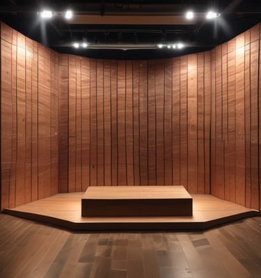 Modern apartment with sleek wooden cabinetry and decorative accents.