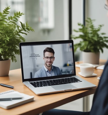 Close-up of a recruiter reviewing candidate profiles on a laptop with focused attention.