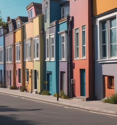 Exterior view of a newly completed double-storey terrace house bathed in morning light.