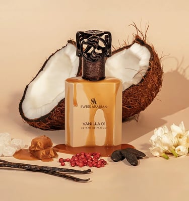 Swiss Arabian Vanilla 01 Extrait de Parfum with coconut, caramel, and vanilla bean notes.