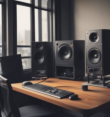A group of musicians collaborating and sharing ideas around a table with instruments.