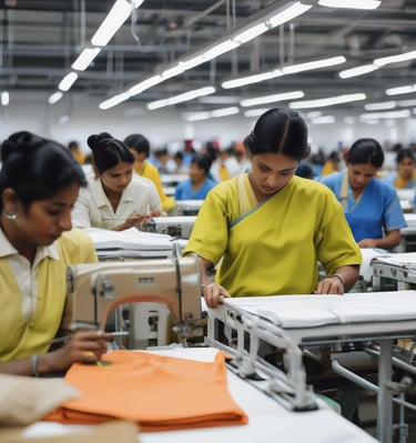 Finished garments hanging ready for shipment in the modern manufacturing facility.