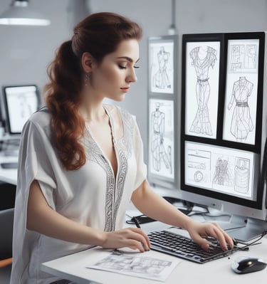 Fashion designers sketching new garment designs in a creative workspace.