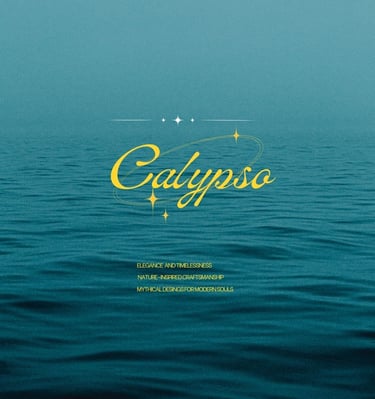 Calypso brand logo over deep blue ocean waves with nature-inspired craftsmanship text.