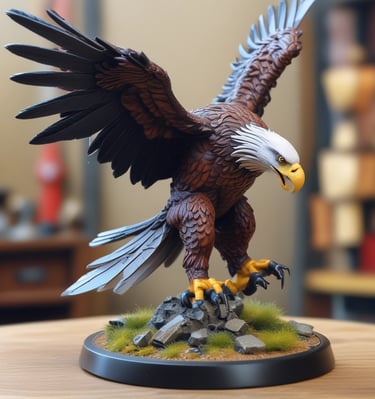 A sci-fi themed squad of 3D printed miniatures arranged on a battlefield base.