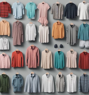 Close-up of a colorful patterned shirt hanging neatly on a rack.