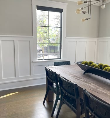 Custom wainscoting and doorway trim in a Monmouth County dining room
