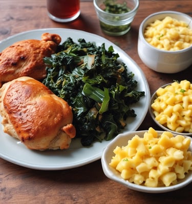 An inviting shot of the restaurant’s interior with green and black accents and warm lighting.