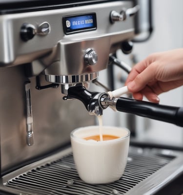 The mobile espresso bar parked outdoors with bold signage and a lively crowd.