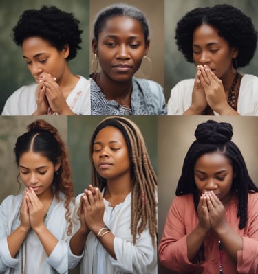 Close-up of hands typing on a laptop with an open ebook titled 'Empowered Prayers'.