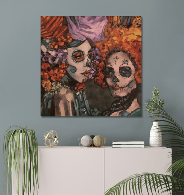 a painting of two skulls and a skull