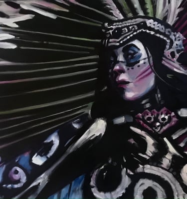 a painting of a woman in a native american indian headdressuck