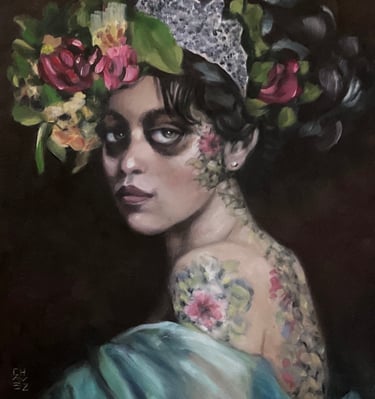 a painting of a woman with a crown on her head