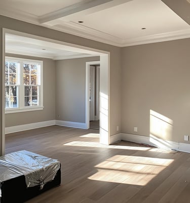 Living room prepared for interior painting