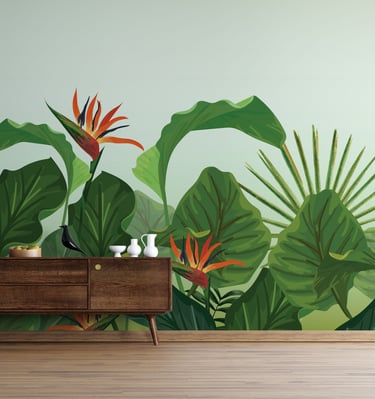 Custom wall mural design portfolio showcasing creative wallpaper artwork for offices, restaurants, c