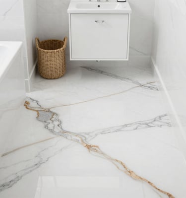 white epoxy resin floor , marble effect in bathroom