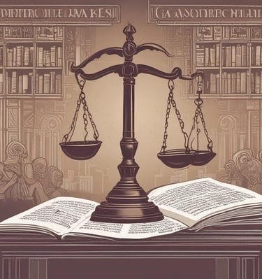 A close-up of a vintage law book with a gavel resting on top, set against a dark wooden background.