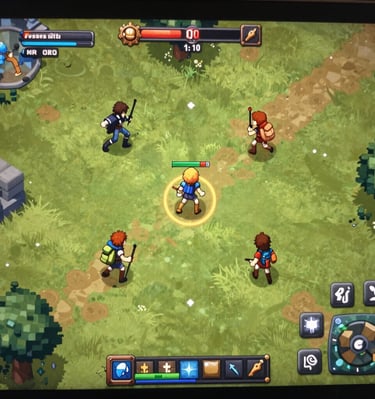 A vibrant screenshot of a fantasy world with colorful characters exploring a lush forest.