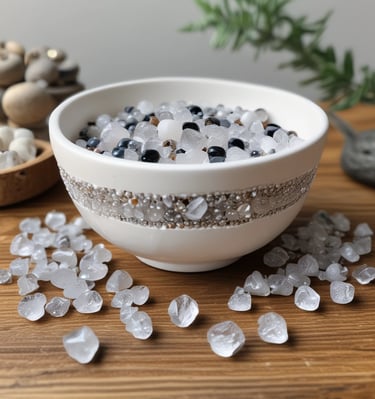 A cozy farmhouse table adorned with potted plants and an array of boho-style rings and necklaces.
