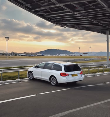 Friendly driver opening the door of a spacious 7-seater taxi for a family