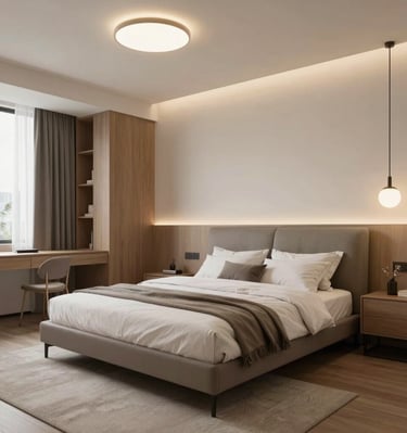 Inviting lounge area with warm wood tones and soft ambient lighting.