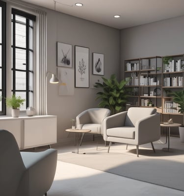 A close-up of hands holding a notebook and pen during a therapy session.