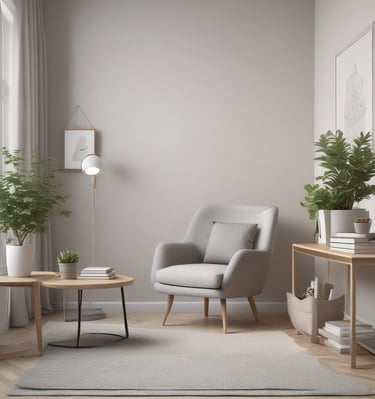 A cozy therapy room with soft lighting and comfortable chairs.