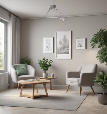 A peaceful corner with plants and calming decor in the consultation space.