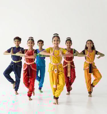 Close-up of a child’s hands gracefully forming a classical dance mudra.