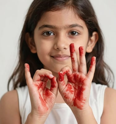 Smiling kids practicing footwork steps on colorful mats with dance props nearby.