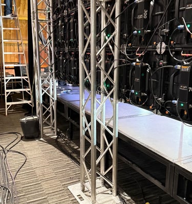 Pantalla LED en escenario con iluminación profesional en Bogotá