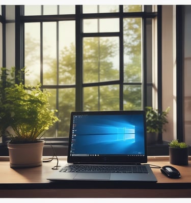 Technician installing a branded laptop in a modern office setup.