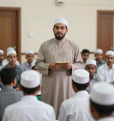 A group engaged in interactive online Islamic tarbiyah session.