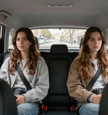 Two women sharing a friendly conversation inside a sleek, modern car interior.