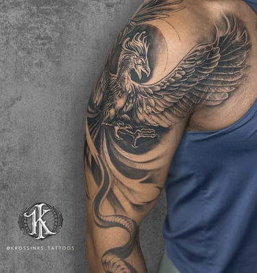 Detailed custom tattoo design with fine shading at Krossinks Tattoo Studio