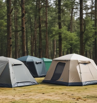 Branded pop-up tents set up outdoors with clear logos visible.