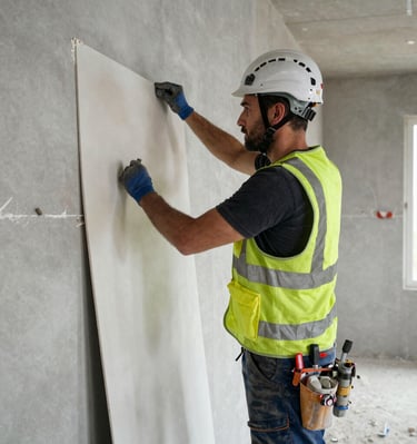 Clean and colorful website layout for a painter and drywall business, highlighting services and customer testimonials.
