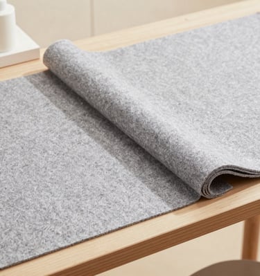 Self-adhesive felt sheets protecting furniture legs on hardwood floor.