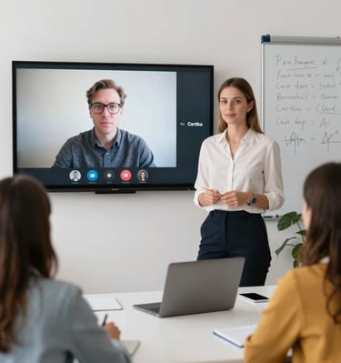 Instructor guiding professionals through practical exercises.