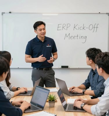 A team collaborating over cloud infrastructure plans with digital tablets and charts.