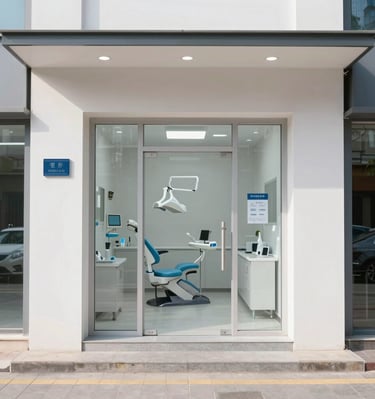 Exterior view of a partnered dental clinic with clear signage and inviting entrance.