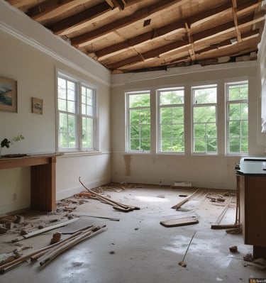 inside of a house with white walls, under construction