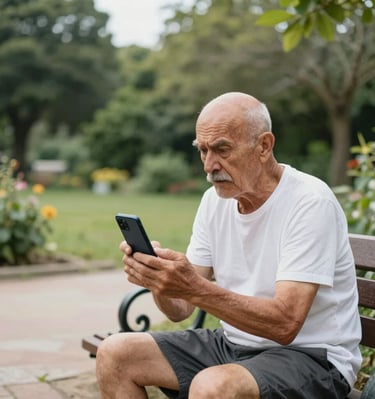 Senhor com dificuldade em localizar um aplicativo em seu celular