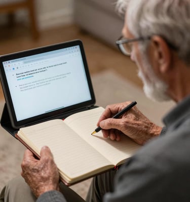 Senhor estudando como fazer consultas no seu Tablet