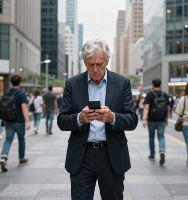 Senhor procurando um local através de seu celular