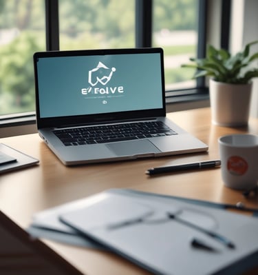 A sleek workspace with a laptop displaying digital marketing analytics on screen.