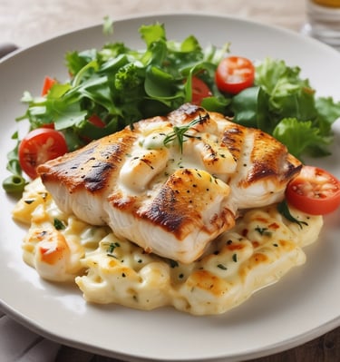 a plate of food with a salad and a glass of wine