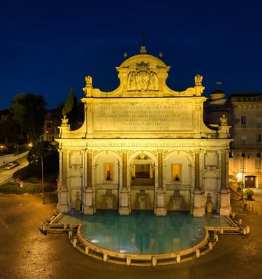 Roma, La fontana Dell'Acqua Paola "Il Fontanone" ripresa in notturna effettuata con i droni