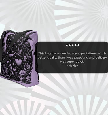 pastel grunge tote bag with 5 star review of DreamSage Apparel