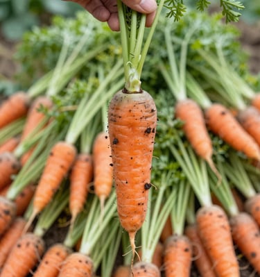 Hands of a farmer holding freshly picked vegetables, showcasing freshness and care.